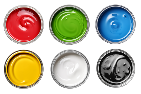 Top view paint collection isolated on transparent background. Generative AI