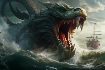 Fototapeten Giant sea serpent attacking a ship © Michael Böhm