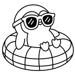 cute Penguin summer beach ocean outline cartoon doodle coloring illustration	
