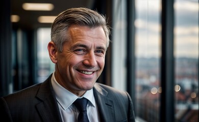 Fototapeta premium businessman standing with smiley face looking at camera happy