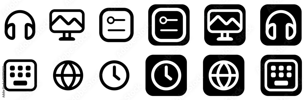 Poster ui and ux bold line icons set and black background icons