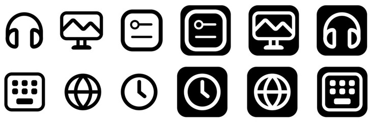 UI and UX Bold line icons set and black background icons