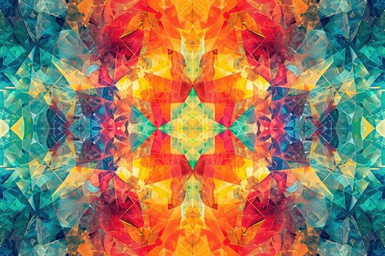 This photo showcases a striking multicolored abstract design with an array of vibrant hues, A kaleidoscope pattern with harmonic multicolor, representing order amidst chaos, AI Generated