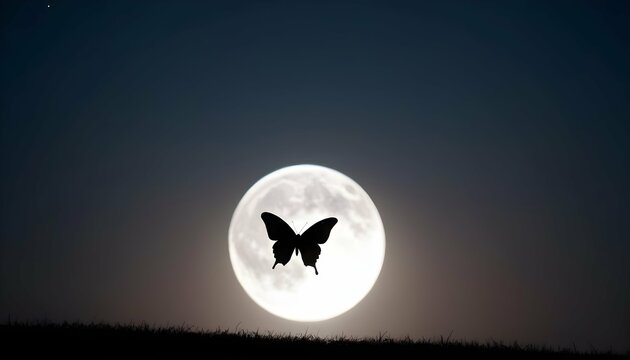 A Butterfly Silhouette Against A Full Moon Upscaled 7