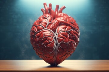 A detailed illustration of a brain in the shape of a heart - obrazy, fototapety, plakaty