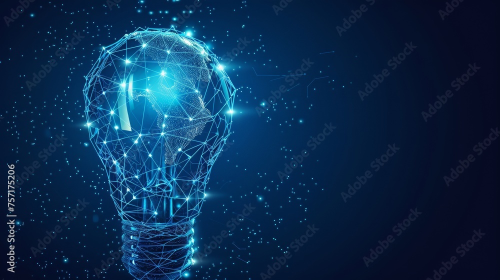 Poster the blue light bulb represents planet earth and the geometric background represents a geometric back