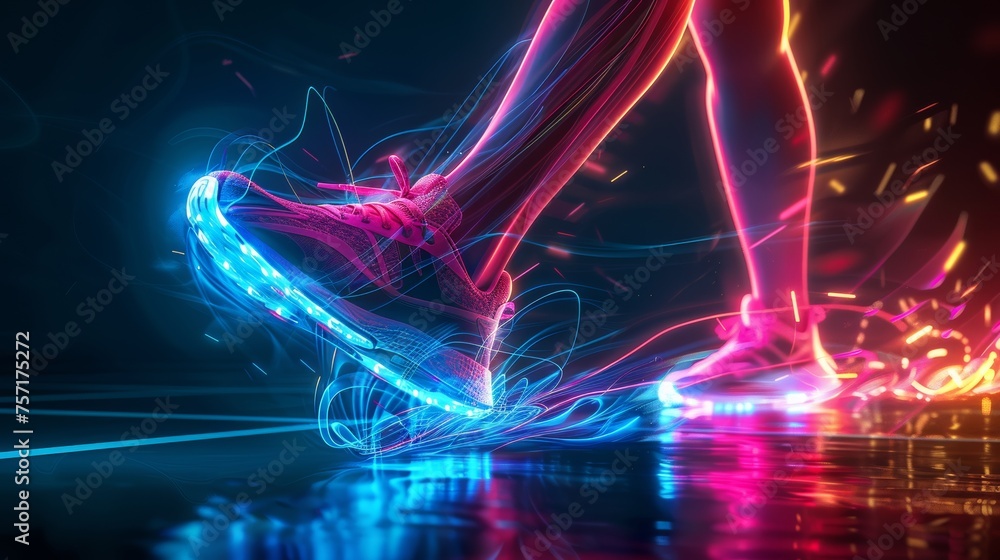 Poster the running shoes with abstract mash lines and pointers on a white background are accompanied by an 