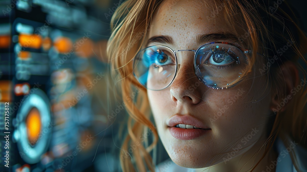 Poster gui of a female scientist in the future.