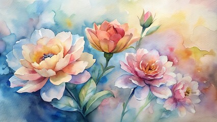 "Flowers on Watercolor Background | Delicate Floral Artwork with Soft Color Palette