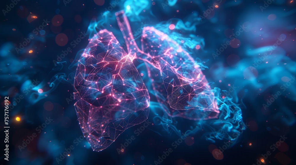 Poster in this abstract illustration, particles are connected in a geometric silhouette. the concept is rep