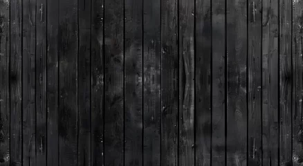 Zelfklevend Fotobehang Black wood plank widescreen texture. Bamboo slat dark large wallpaper. Abstract wooden panoramic background. © Svetlana