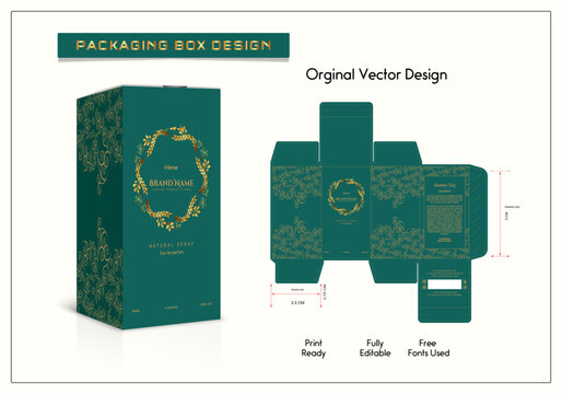 Luxury Packaging box design with Box dies line, 3d Box Mockup, icon, frames and Design elements, 3d Illustration, and Vector design Template.