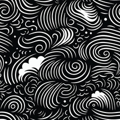 A black and white image of a wave pattern with a white swirl