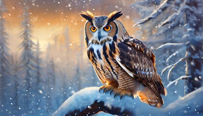 horned owl - obrazy, fototapety, plakaty