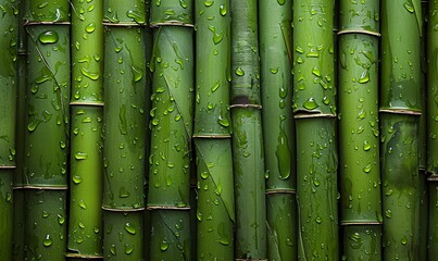 a group of bamboo stems with water droplets - obrazy, fototapety, plakaty