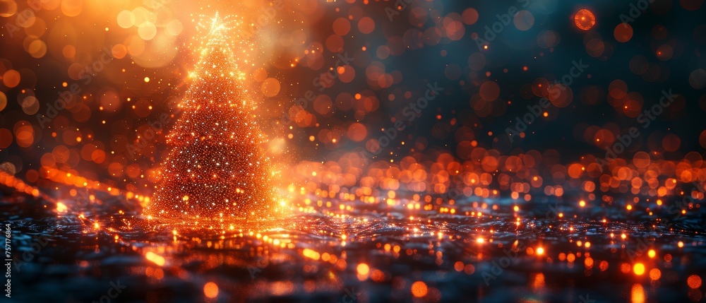 Poster a christmas tree in the style of digital technology. a banner in the style of computer cyberpunk tec