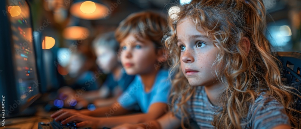 Poster The education of children in game development, programming, 3D rendering and coding programming courses online.