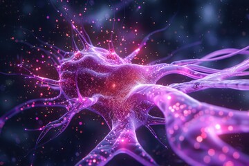 Vivid Generative AI Render of Neural Synapse Activity in Pink Hues - Generative AI - obrazy, fototapety, plakaty