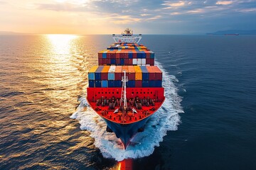 a large container ship in the ocean - obrazy, fototapety, plakaty