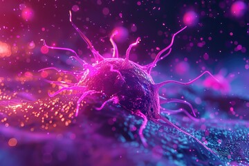 Vivid Generative AI Render of Neural Synapse Activity in Pink Hues - Generative AI