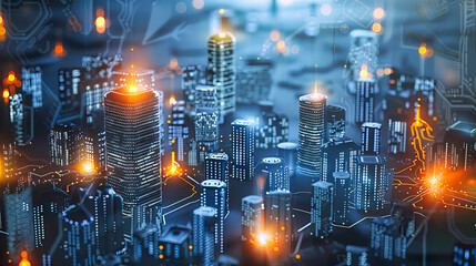 City and Technology Connection, Digital Networking and Smart Urban Design, Futuristic Skyline and Communication