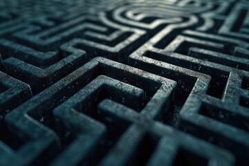 A detailed, intricate black and white maze pattern, with numerous twists and turns, creating a challenging puzzle, A maze constructed from paths of binary code, AI Generated - obrazy, fototapety, plakaty