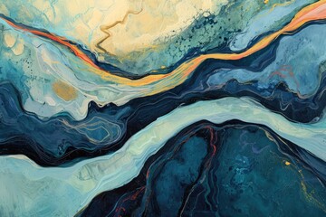 An intriguing artwork featuring vibrant blue and yellow colors blended in a captivating abstract...