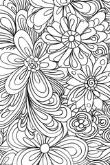 Elegant and ornate floral shapes and patterns intricately interwoven in black and white