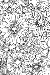 An array of detailed flowers and leaves in black against a white background, suited for various design purposes