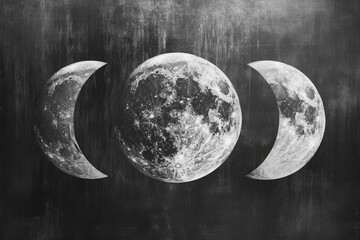 A photo capturing the three primary phases of the moon in a stark black and white color scheme, A moon-phase design in black and white, AI Generated - obrazy, fototapety, plakaty