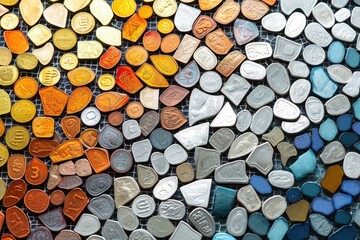 A captivating close-up photo showcasing a mosaic with an array of brilliant colors, A mosaic style creation of financial investments, AI Generated