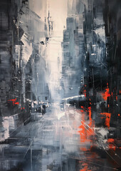 Oil Paint Abstract Dance Light Shadow Cityscape