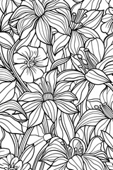 Obraz premium Monochrome floral patterns featuring various blooming flowers, conveying growth and a natural aesthetic
