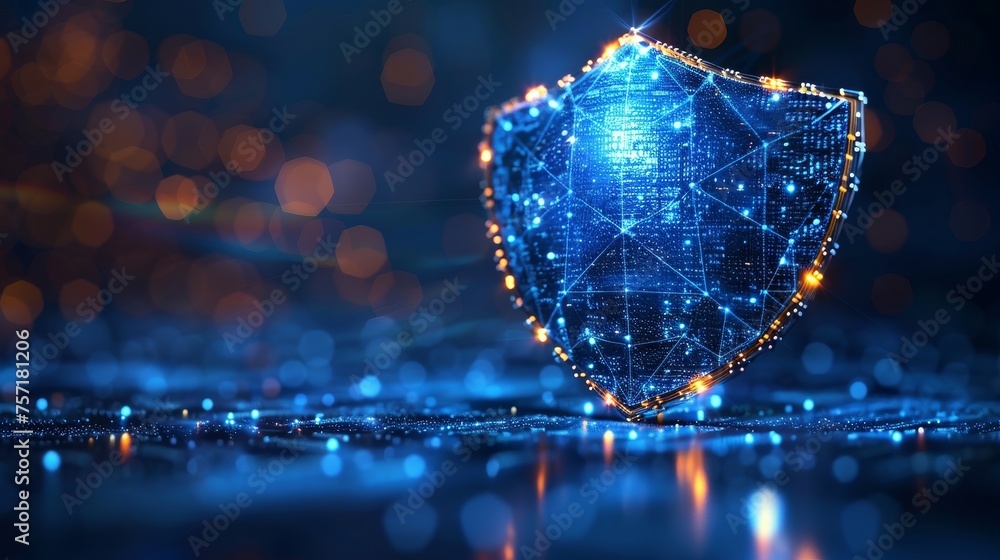 Poster geometric dome shield on a blue background. abstract colored bubble shield for protection. tech styl