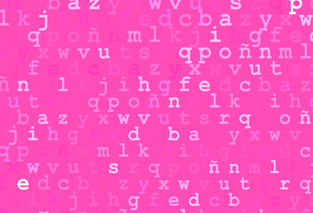 Light pink vector background with signs of alphabet.