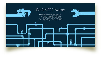 Business card concept with wrenches and piping system
