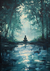 Mindfulness and Meditation Scenes in Tranquil Oil Paintings