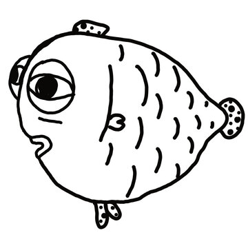 drawn sketch of funny cartoon fish