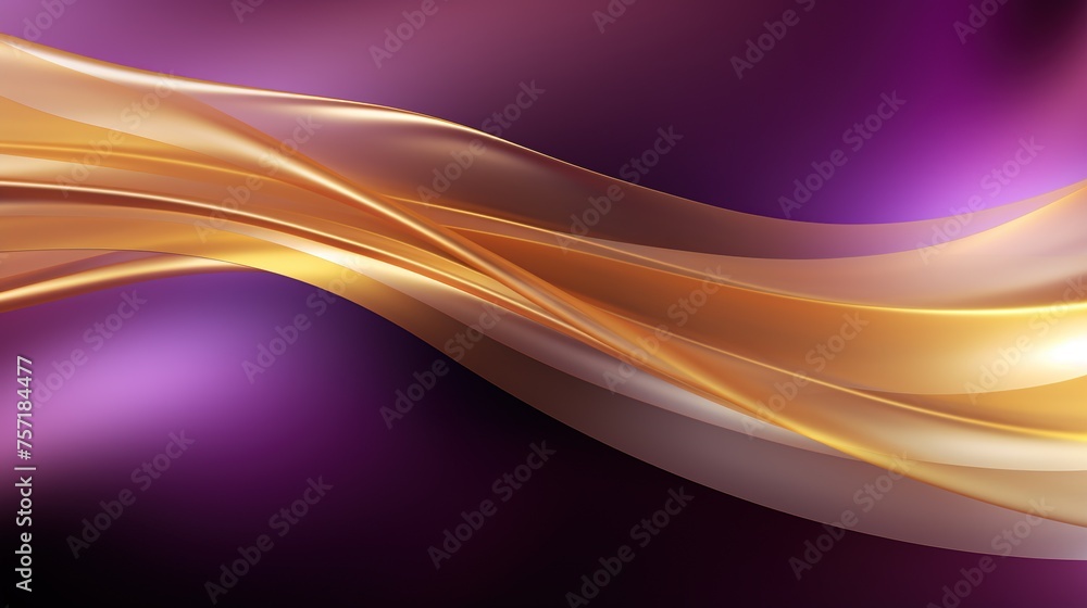 Poster a sleek digital background depicting a flowing gold ribbon on a deep purple hue, perfect for adding 
