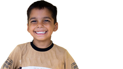 portrait of a smiling little kid showing white teeth transparent background