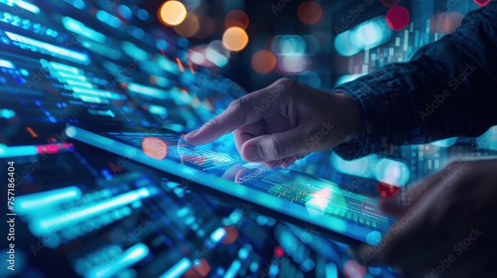Aufkleber person working using futuristic digital tablet for technology concept. generate ai image