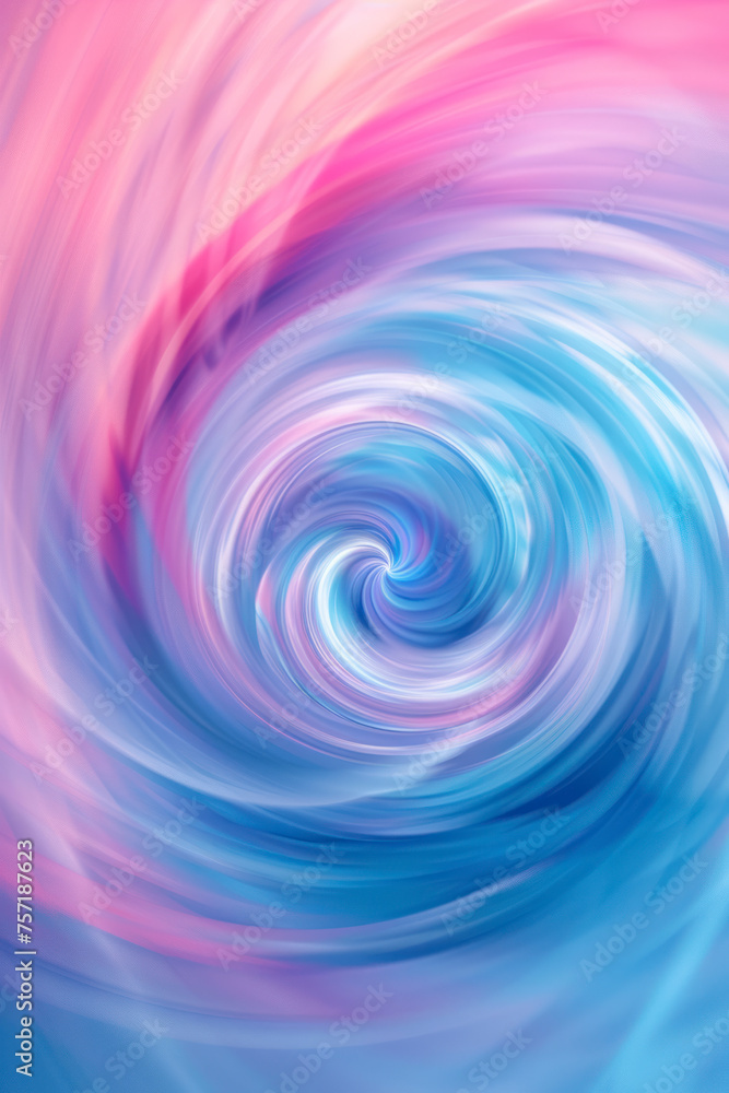 Poster vertical abstract circular pattern with harmonious swirls of pink and blue hues creating a hypnotic 