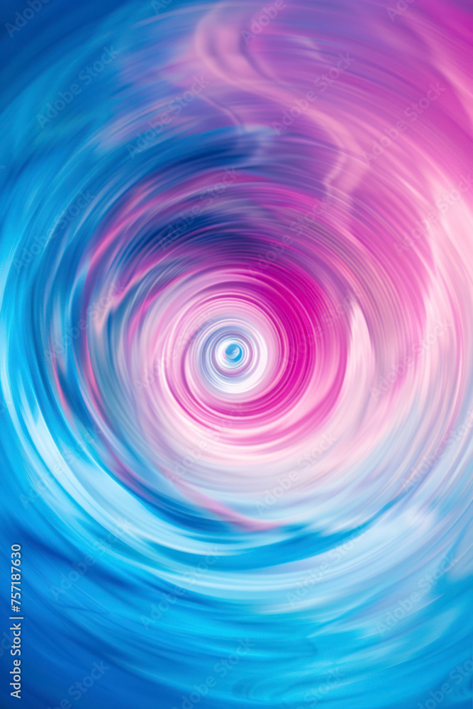 Poster vertical abstract circular pattern with harmonious swirls of pink and blue hues creating a hypnotic 