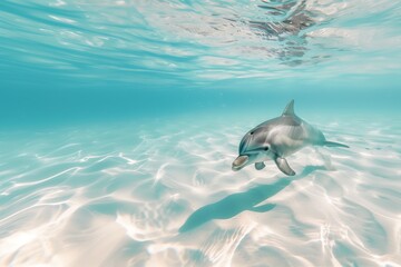 Cute dolphin underwater in blue clear sea