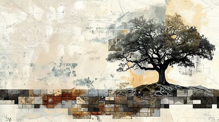 Modern Art Collage: The Resilient Tree and Nature Preservation

