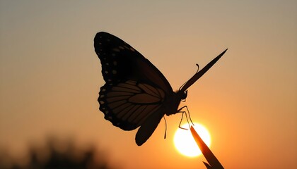 A Butterfly Silhouette Against A Setting Sun