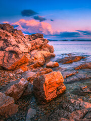 scenic croatian coast, Rijeka resort, Kosterena beach, Istria, Europe, spectacular sunset view	