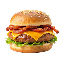hamburger isolated on white,hamburger, lettuce, bacon  and cheese on white background