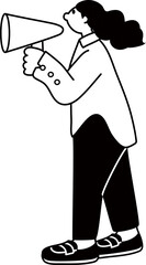 拡声器を持った女性の線画ベクター