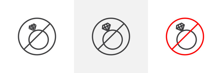 No Jewelry Sign Isolated Line Icon Style Design. Simple Vector Illustration - obrazy, fototapety, plakaty